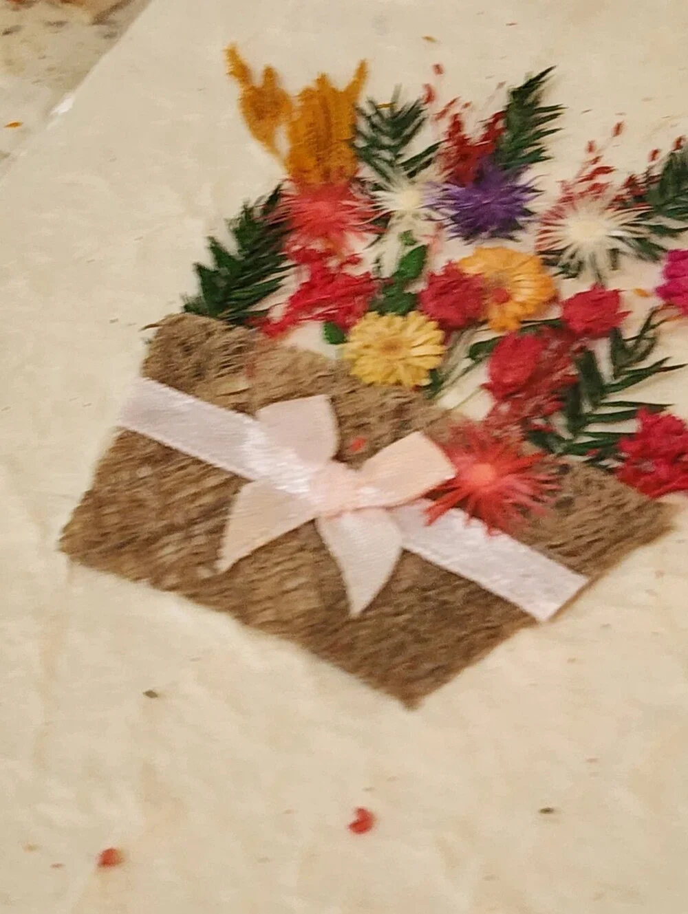Vintage Handmade Dried Flowers Greeting Card Lot Of 5 Bouquet Blank Inside Thail